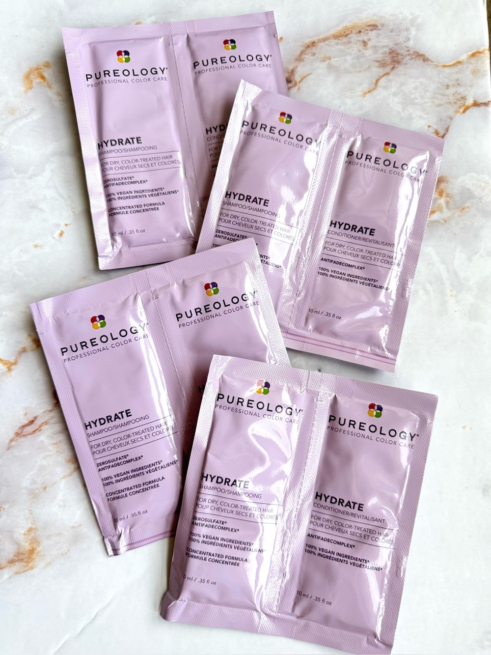 Pureology Hydrate Shampoo & Conditioner Sachets 4 Travel Packets